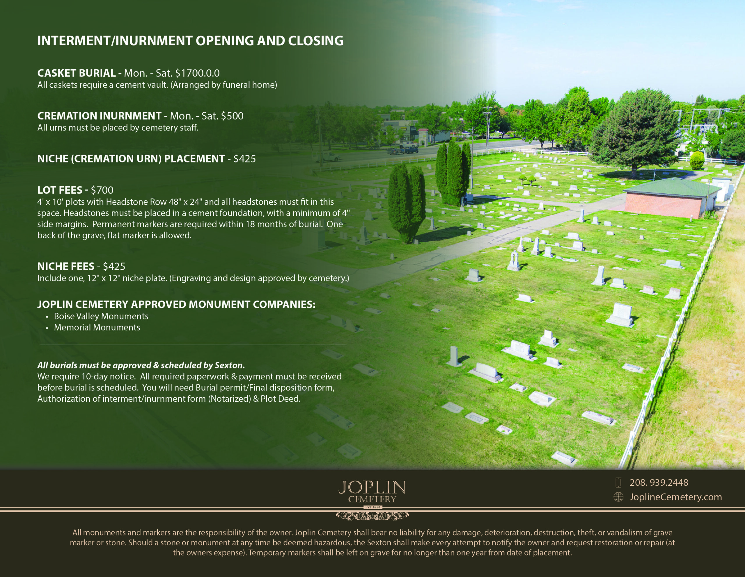 Inside panels of the Joplin Cemetery trifold brochure